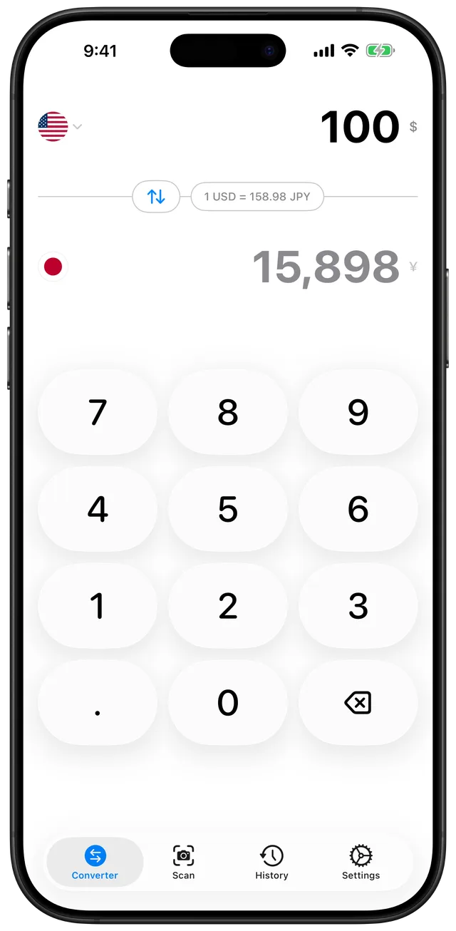 Yen Converter JPY Rate running on an iPhone
